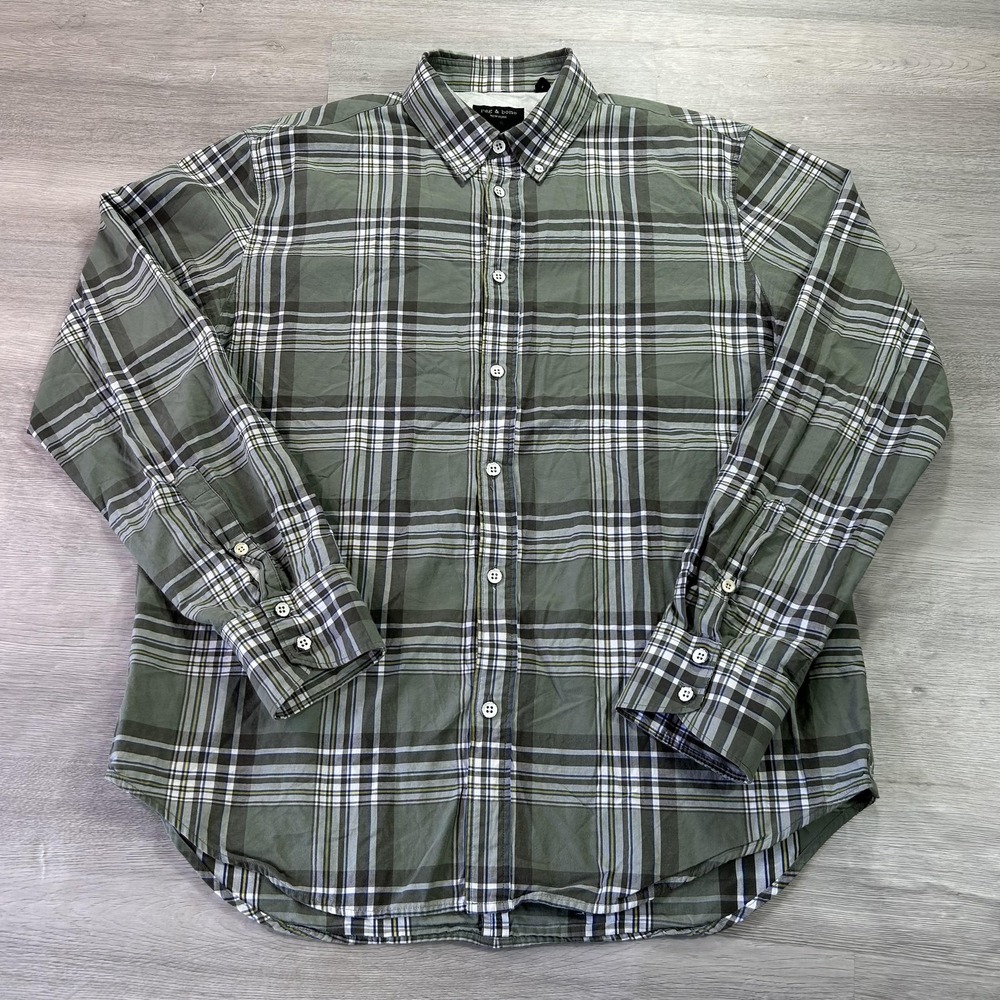 Rag & Bone Fit 2 Shirt Mens Large Green‎ Plaid Long Sleeve Button Up Casual